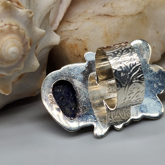 Natural Lapis Blue Stone Silver 925 Ring - Picture 3 of 9